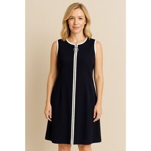 Ivy Lane navy and white piping zipper front dress large